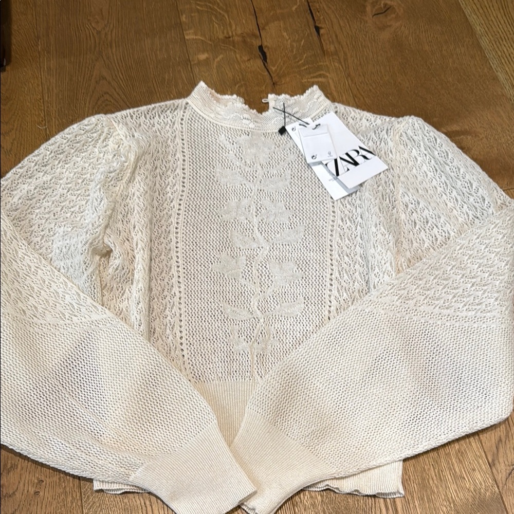 ZARA POINTELLE KNIT TOP LONG SLEEVES NWT